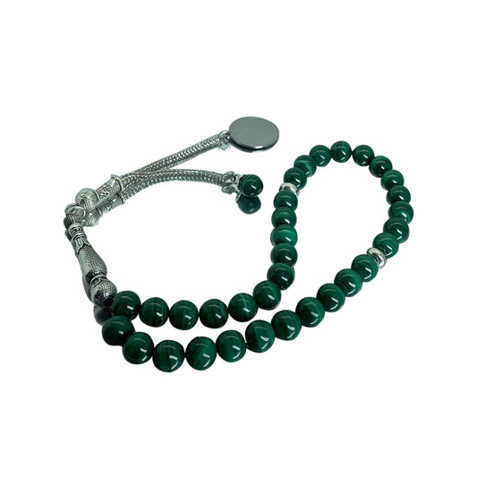 British Certified Natural Gems Malachite Tasbeeh In Luxurious Box