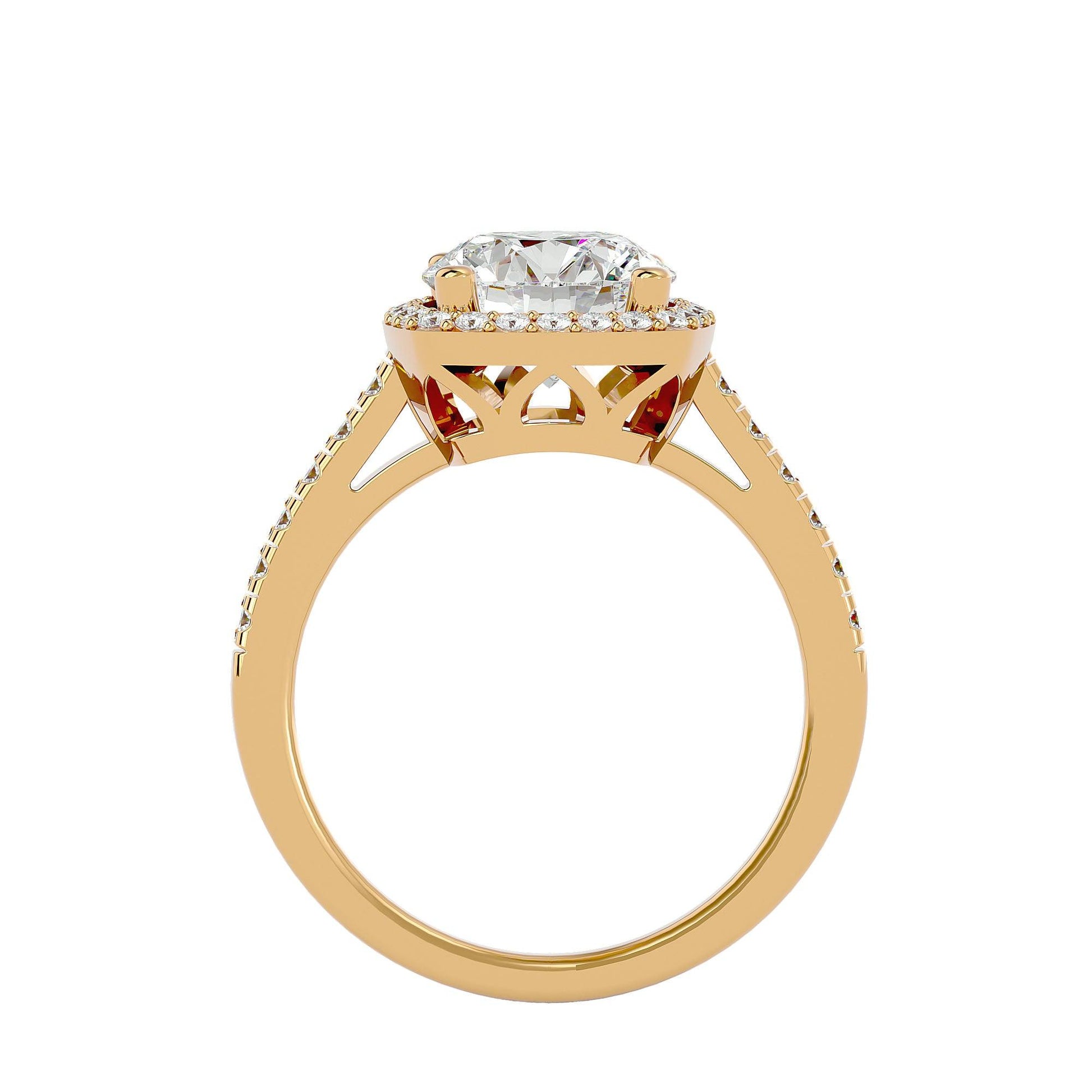 Lab Grown Round Diamond Halo Ring In Yellow Gold