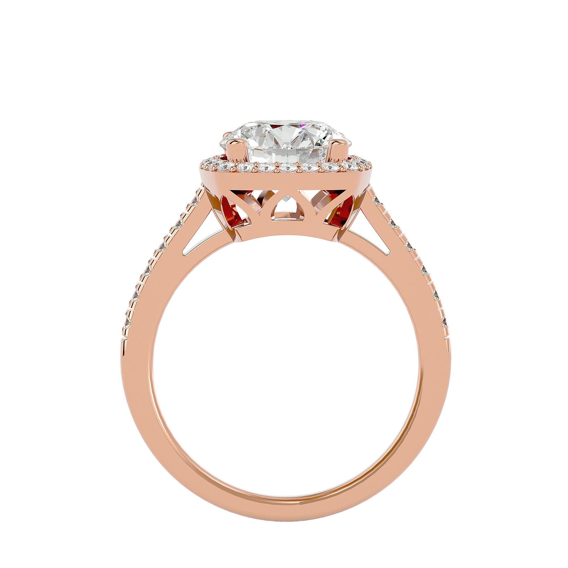 Lab Grown Round Diamond Halo Ring In Rose Gold