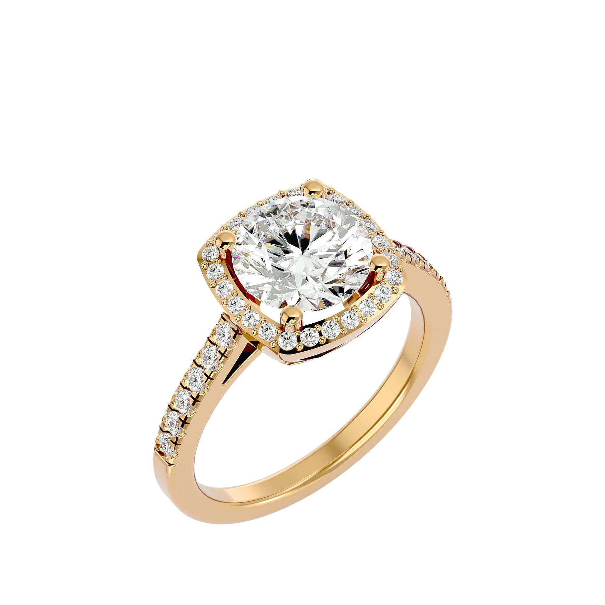 Lab Grown Round Diamond Halo Ring In Yellow Gold