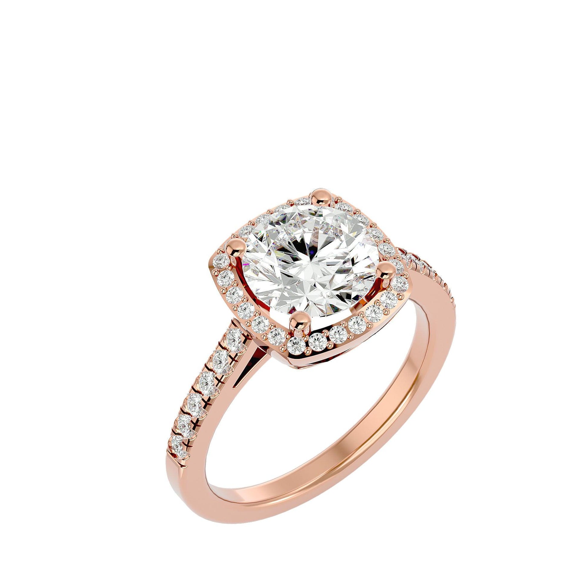 Lab Grown Round Diamond Halo Ring In Rose Gold