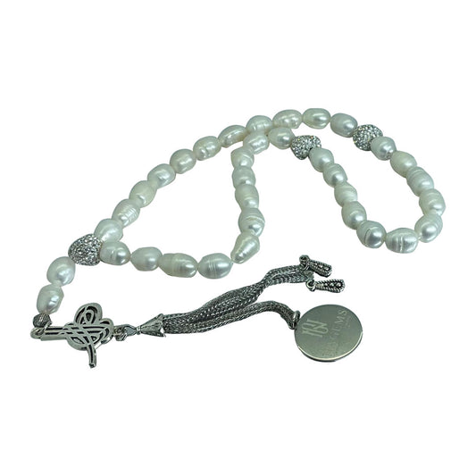 British Certified Natural Gems White Pearls Tasbeeh In Luxurious Box