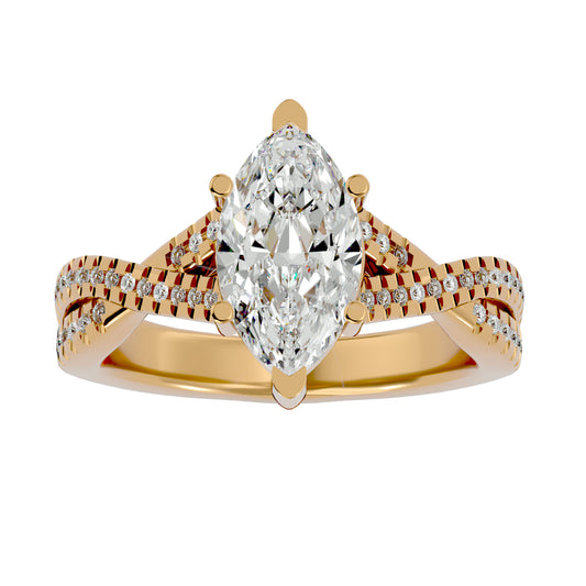 Amazing Lab Grown Marquise Cut Diamond Solitaire Ring In Yellow Gold