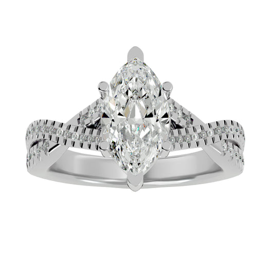 Amazing Lab Grown Marquise Cut Diamond Solitaire Ring In Platinum