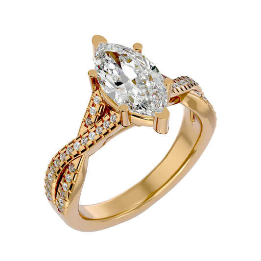 Amazing Lab Grown Marquise Cut Diamond Solitaire Ring In Yellow Gold