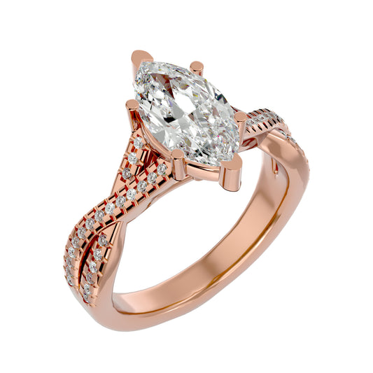 Amazing Lab Grown Marquise Cut Diamond Solitaire Ring In Rose Gold