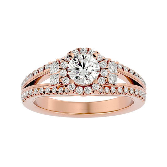 Lab Grown Round Diamond Halo Ring In Rose Gold