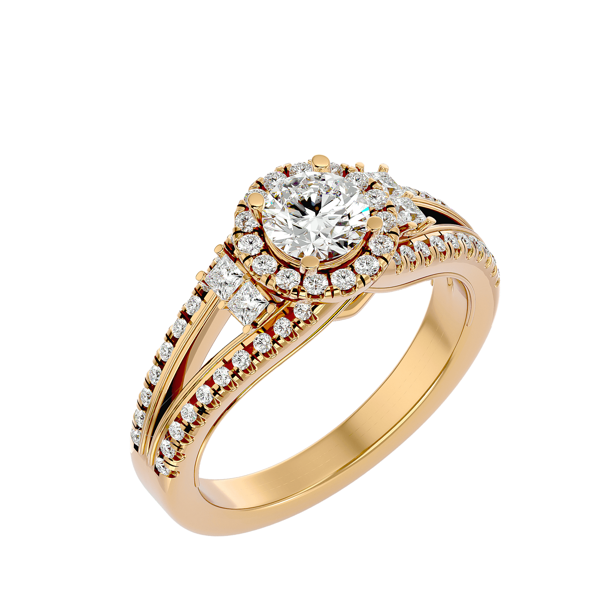 Lab Grown Round Diamond Halo Ring In Yellow Gold