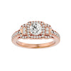 Lab Grown Round Diamond Halo Ring In Rose Gold Triple Accents