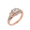 Lab Grown Round Diamond Halo Ring In Rose Gold Triple Accents