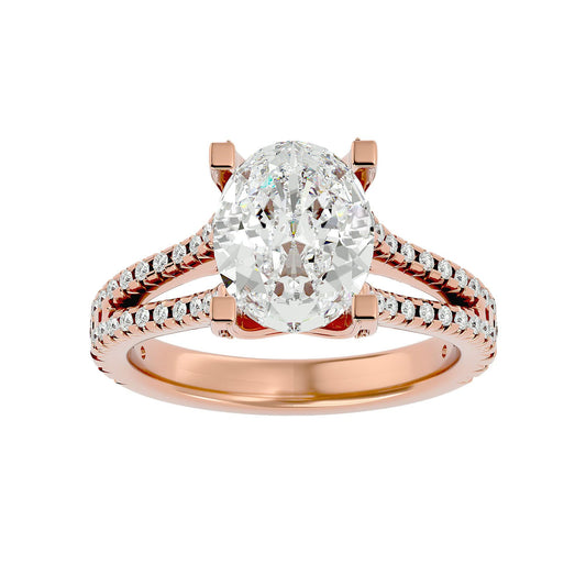 Artisanal Adorned Lab Grown Oval Diamond Halo Ring In Rose Gold