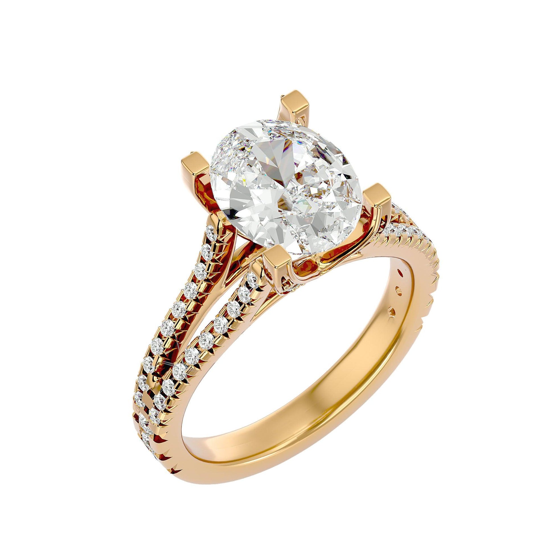 Artisanal Adorned Lab Grown Oval Diamond Halo Ring In Yellow Gold