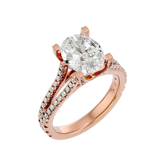 Artisanal Adorned Lab Grown Oval Diamond Halo Ring In Rose Gold