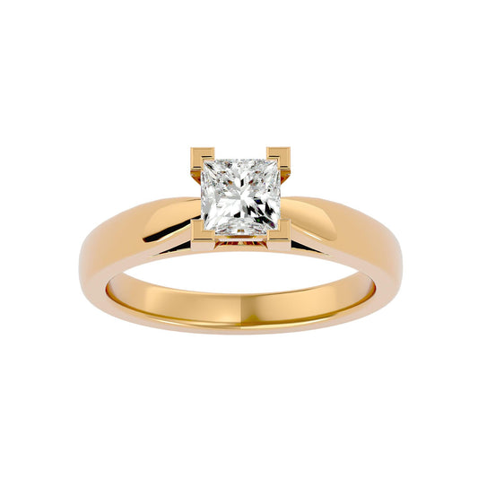 Lab Grown Princess Cut Solitaire Diamond Ring In Yellow Gold