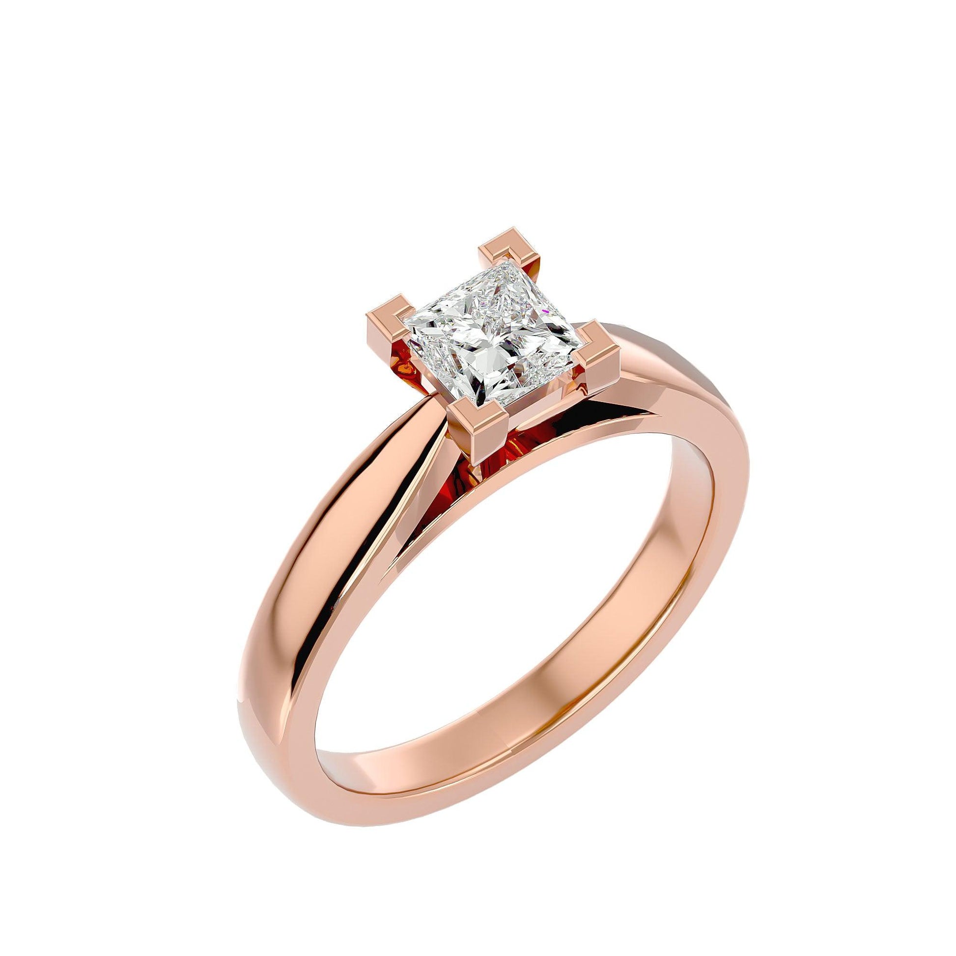 Lab Grown Princess Cut Solitaire Diamond Ring In Rose Gold