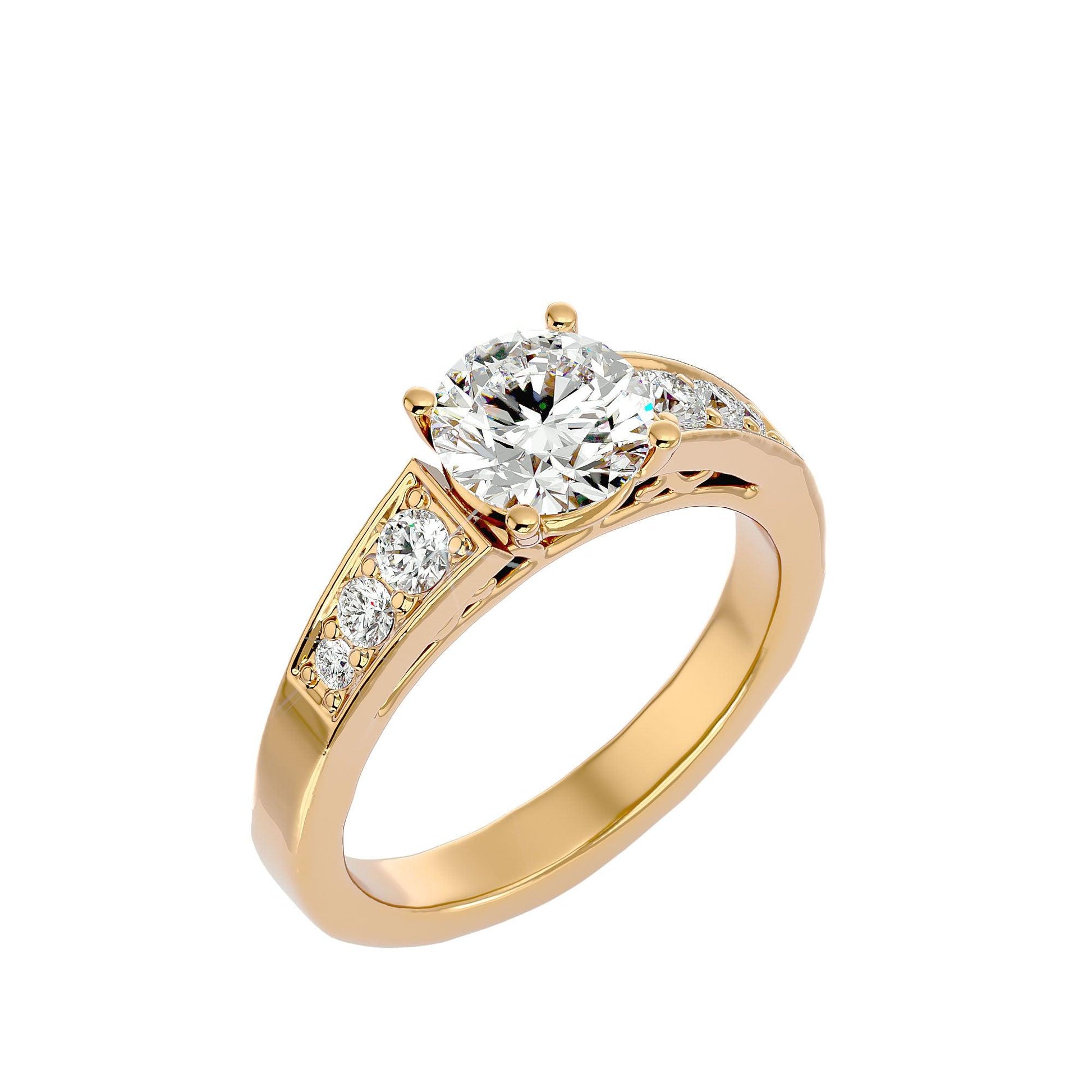 Lab Grown Round Diamond In Yellow Gold Solitaire Ring