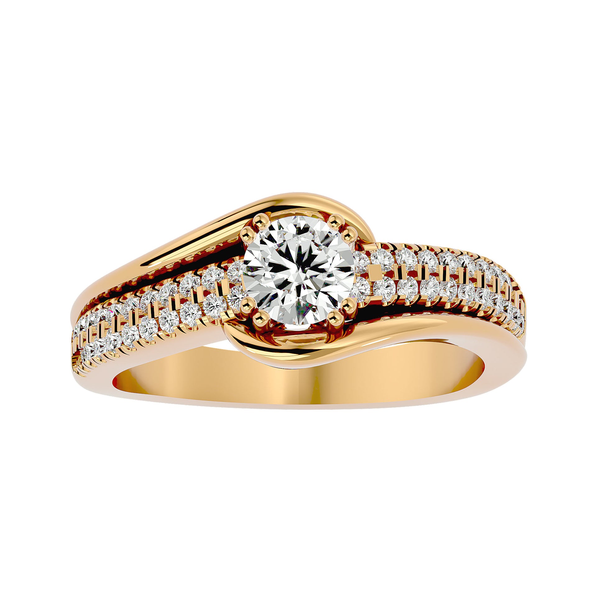 Lab Grown Round Cut Diamond Heavy Halo Ring In Yellow Gold