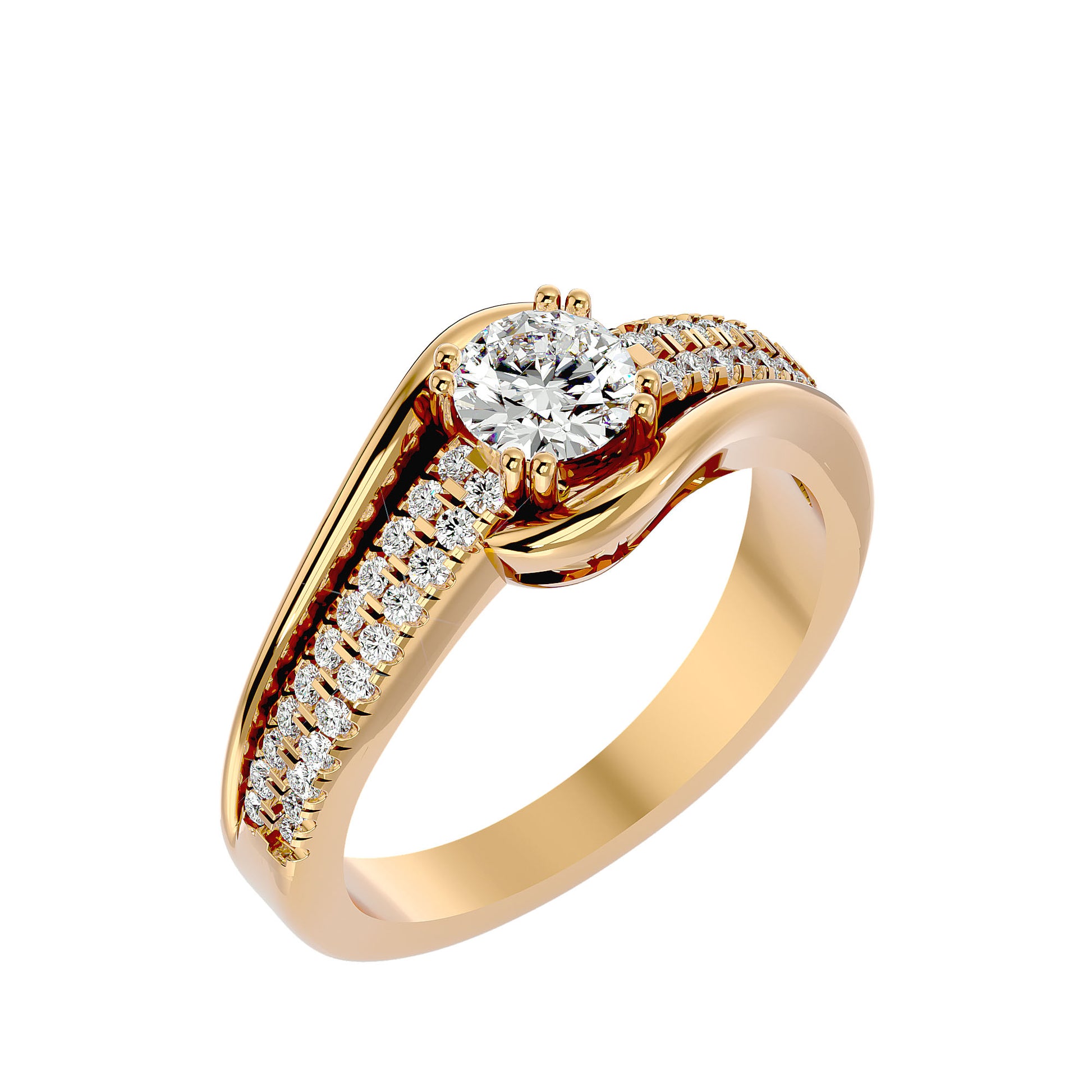 Lab Grown Round Cut Diamond Heavy Halo Ring In Yellow Gold