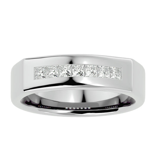 Lab Grown Princess Cut Diamond In White Gold Mens Ring