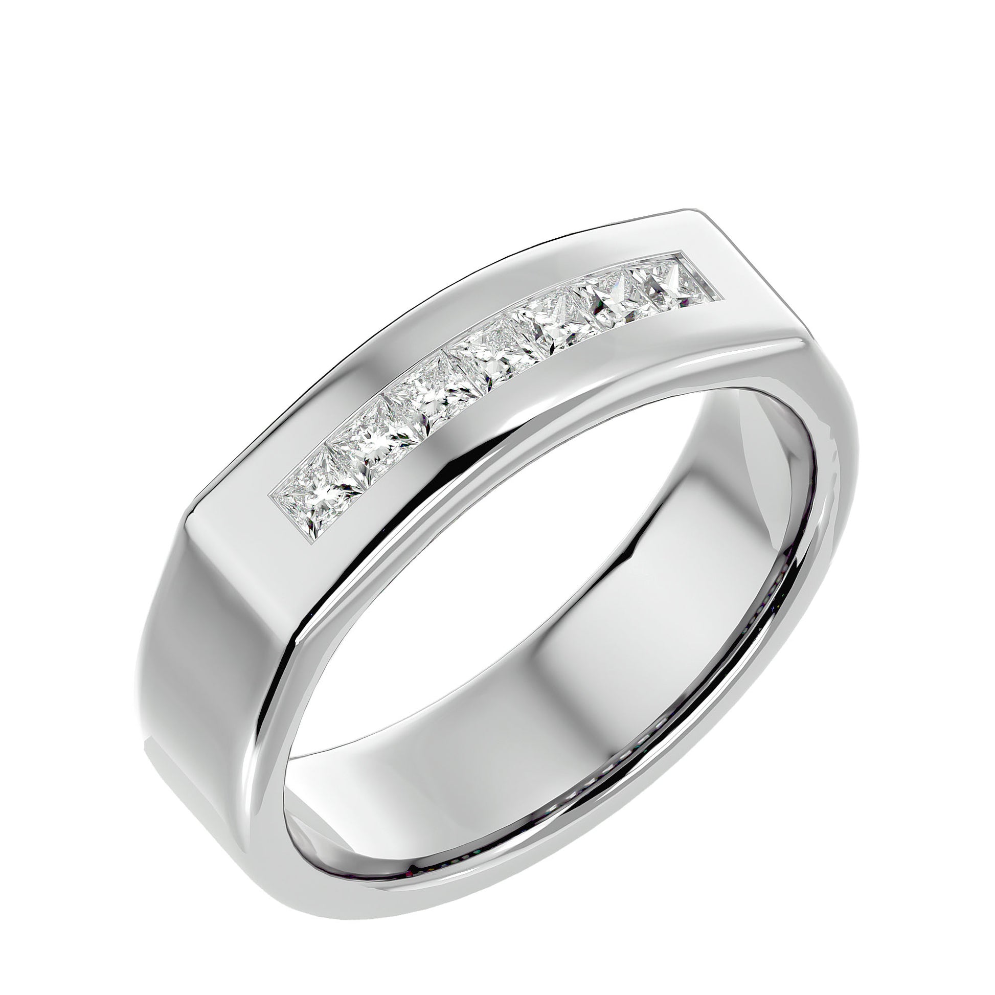 Lab Grown Princess Cut Diamond In White Gold Mens Ring