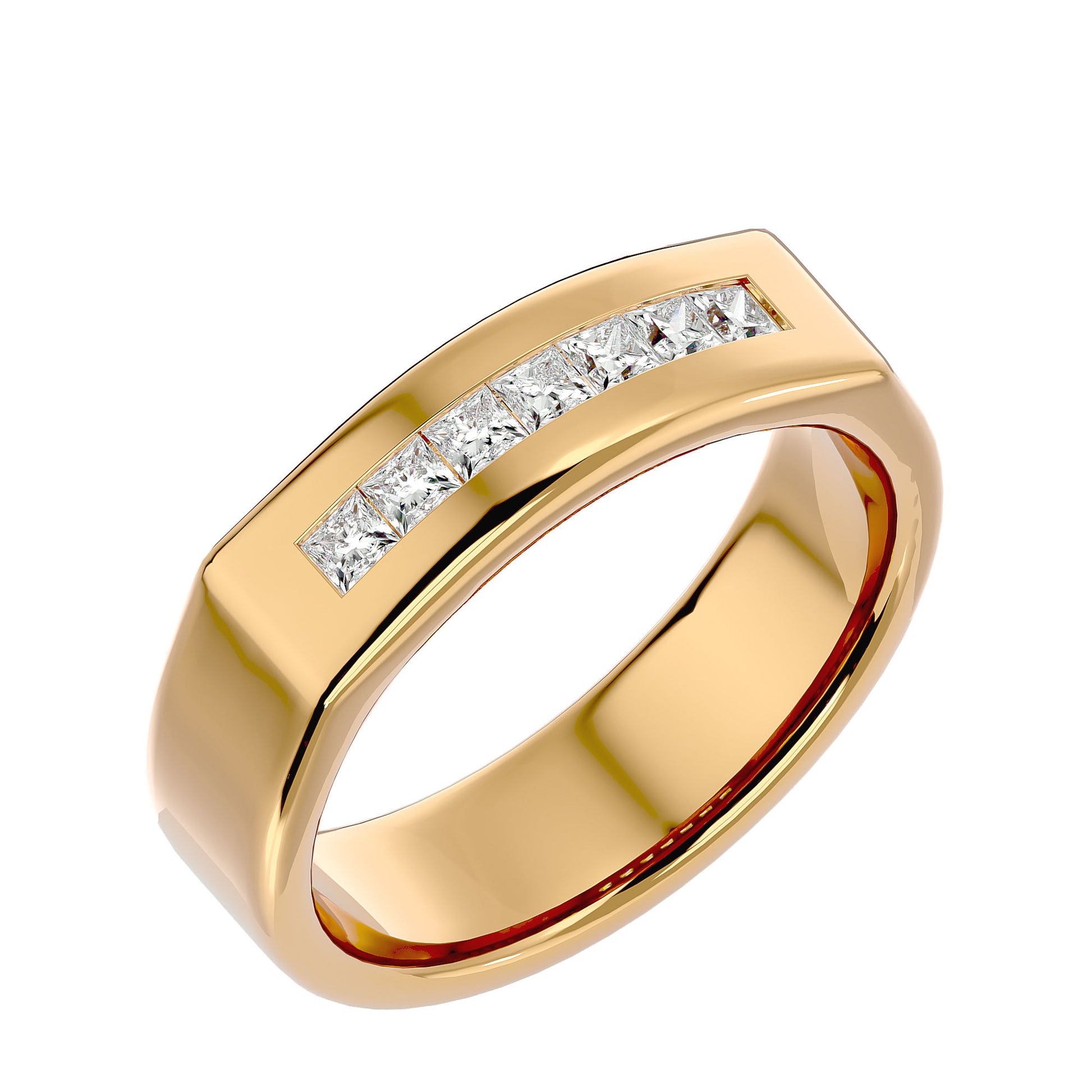 Lab Grown Princess Cut Diamond Mens Ring In Yellow Gold