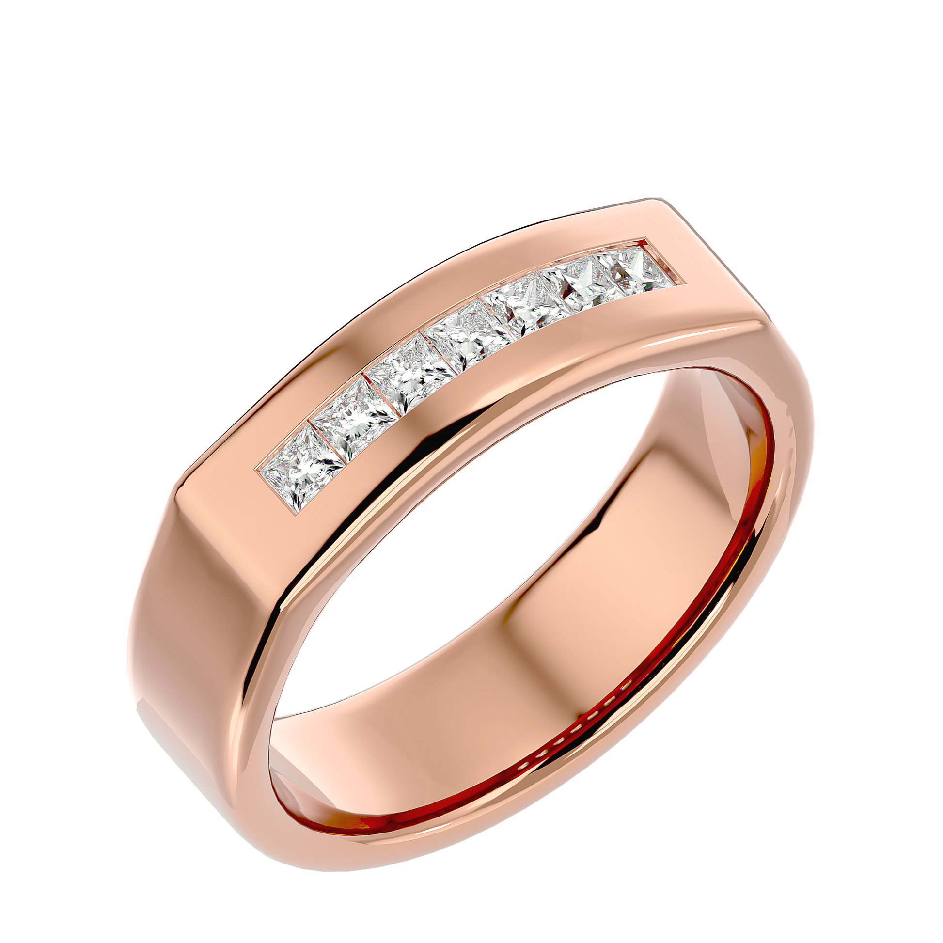 Lab Grown Princess Cut Diamond Mens Ring In Rose Gold