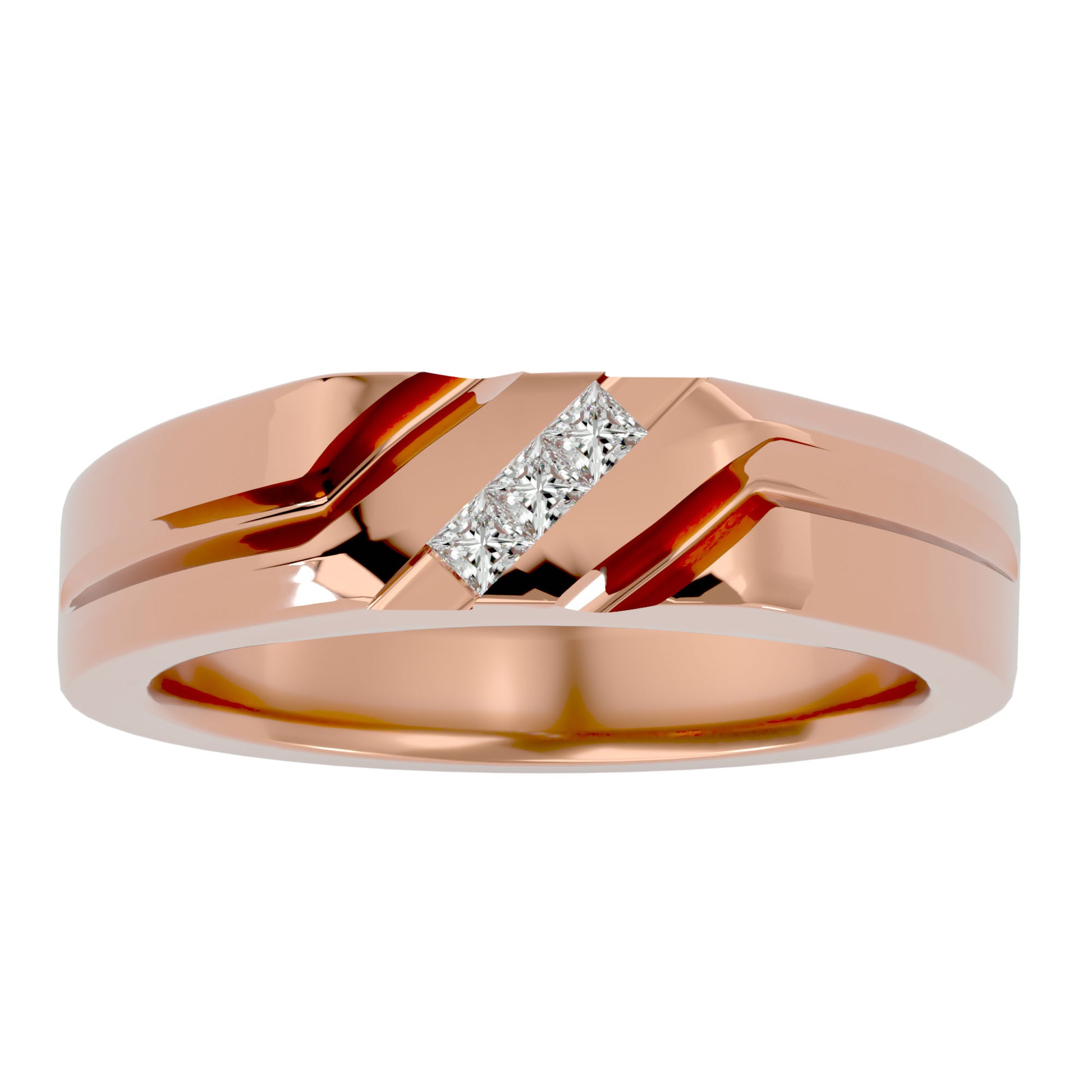 Lab Grown Princess Cut Diamond Bold Mens Ring In Rose Gold