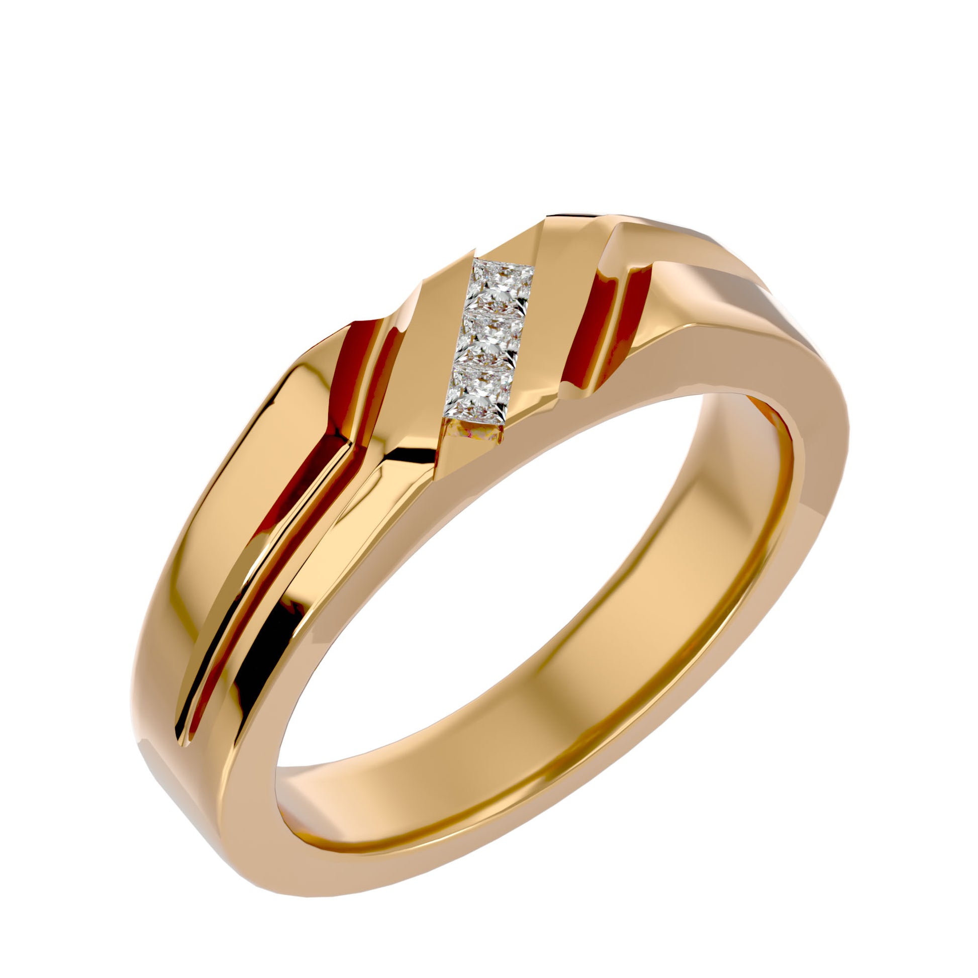 Lab Grown Princess Cut Diamond Bold Mens Ring In Yellow Gold