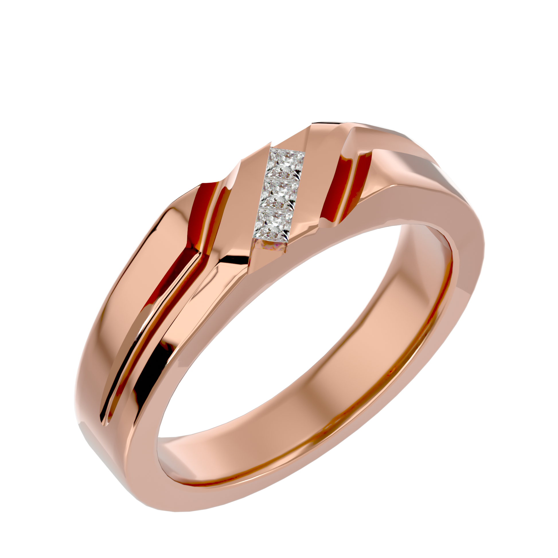 Lab Grown Princess Cut Diamond Bold Mens Ring In Rose Gold