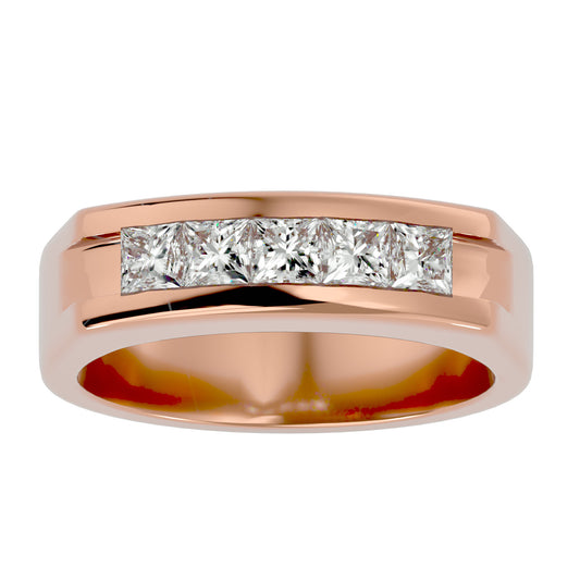 Lab Grown Princess Cut Diamond Heavy Mens Ring In Rose Gold