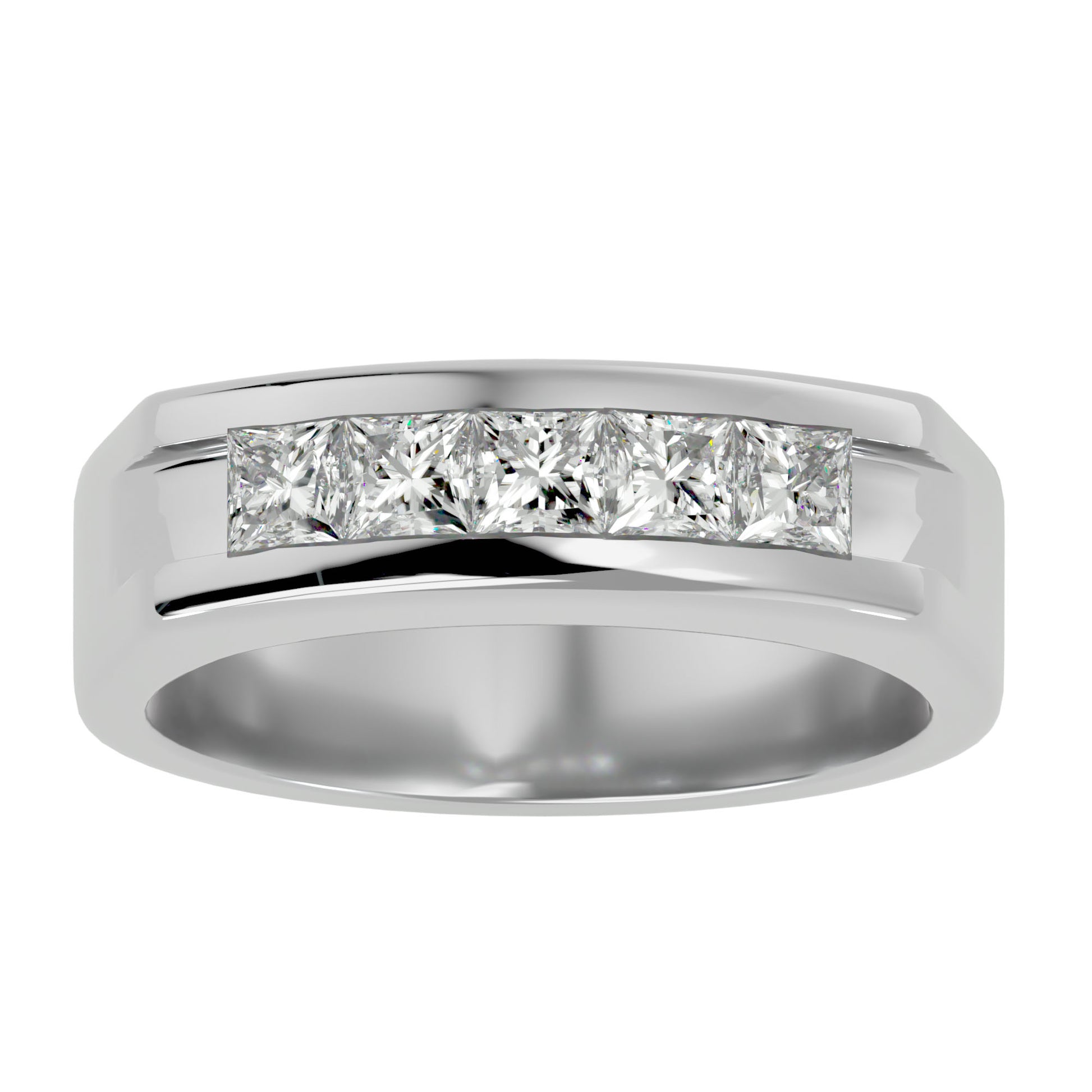 Lab Grown Princess Cut Diamond In White Gold Heavy Mens Ring