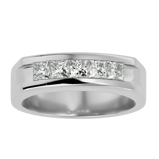 Lab Grown Princess Cut Diamond Heavy Mens Ring In Platinum