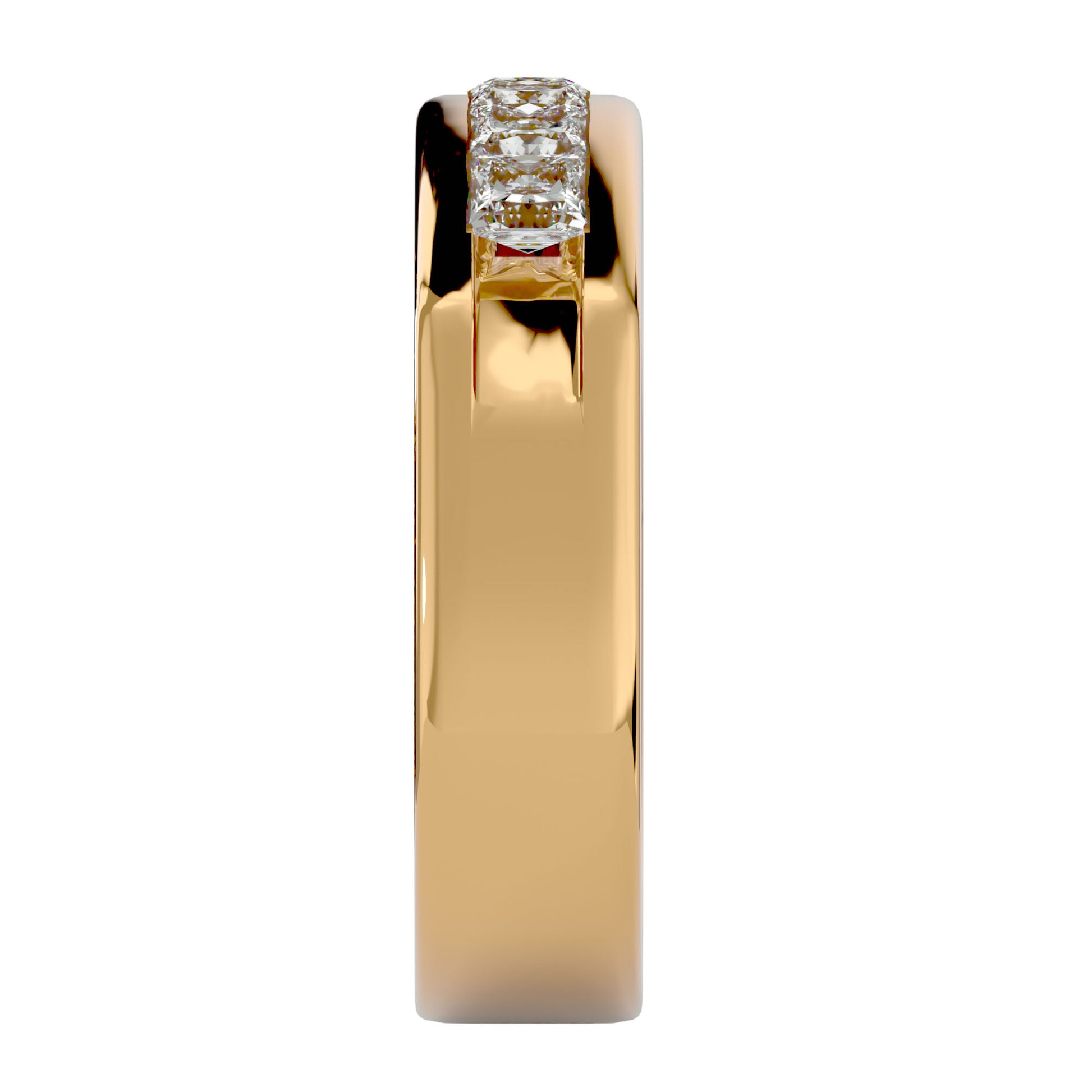 Lab Grown Princess Cut Diamond Heavy Mens Ring In Yellow Gold