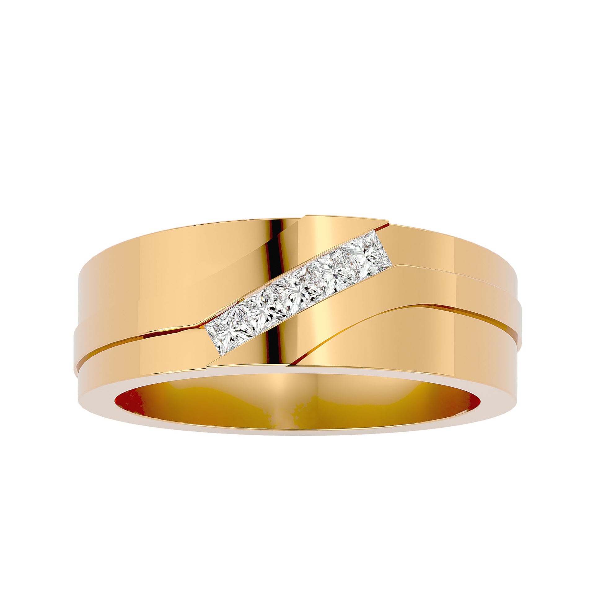 Lab Grown Princess Cut Diamond Mens Ring In Yellow Gold