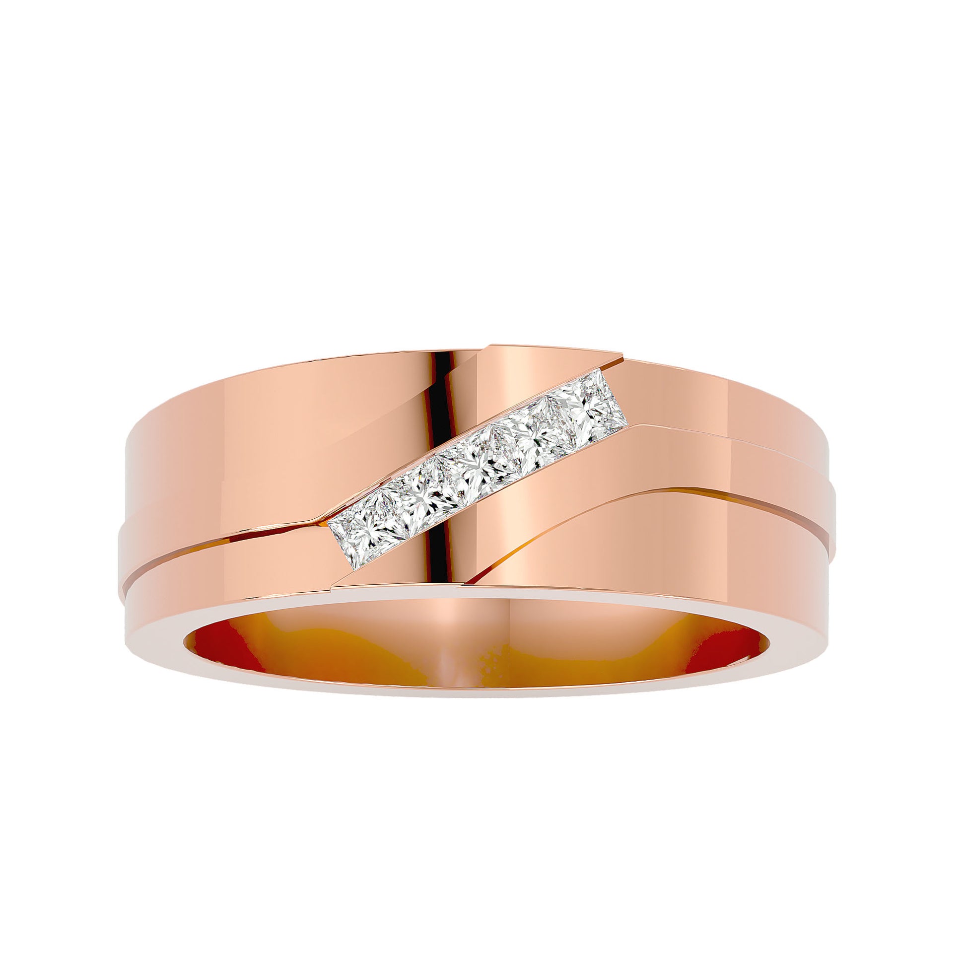 Lab Grown Princess Cut Diamond Mens Ring In Rose Gold