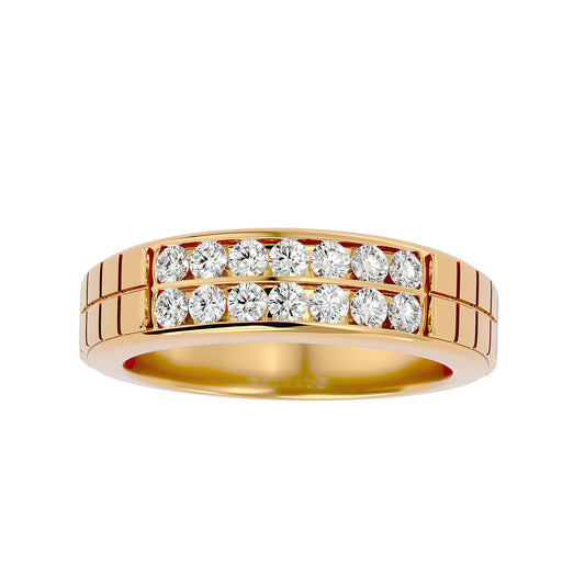 Beautiful Lab Grown Round Cut Diamond Mens Ring In Yellow Gold