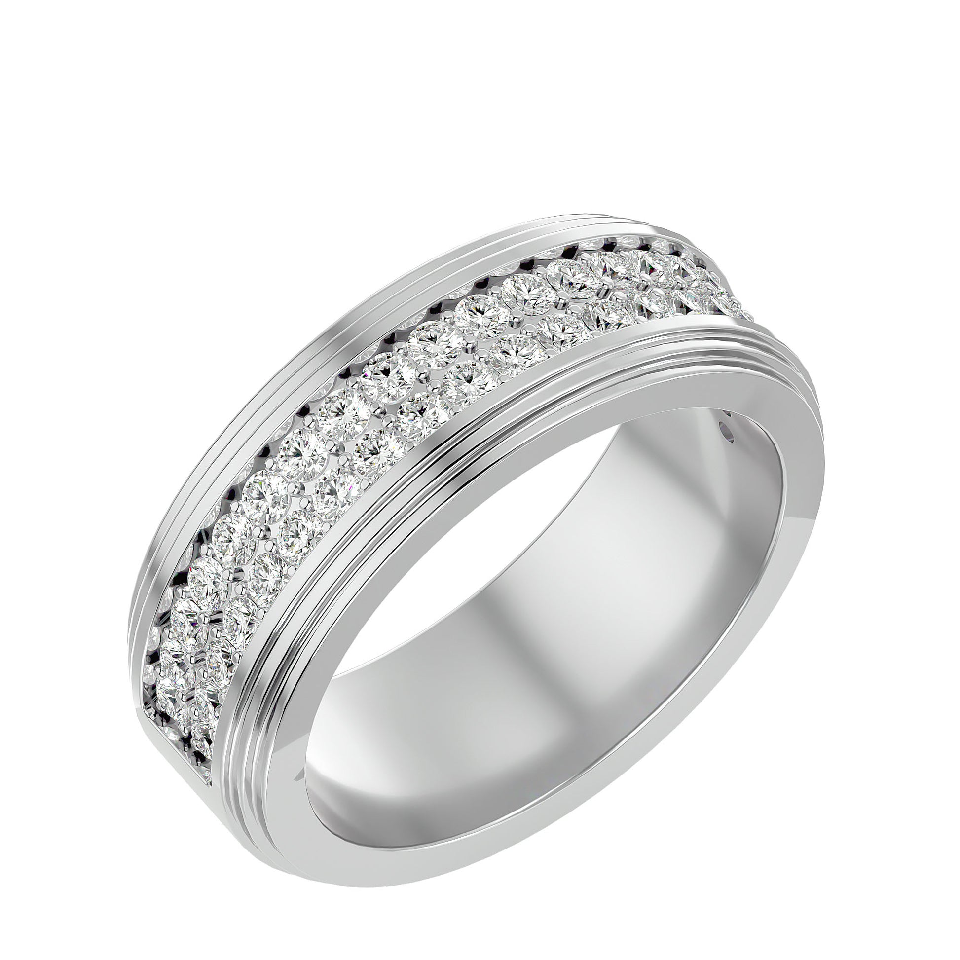 Lab Grown Round Cut Diamond In White Gold Mens Ring