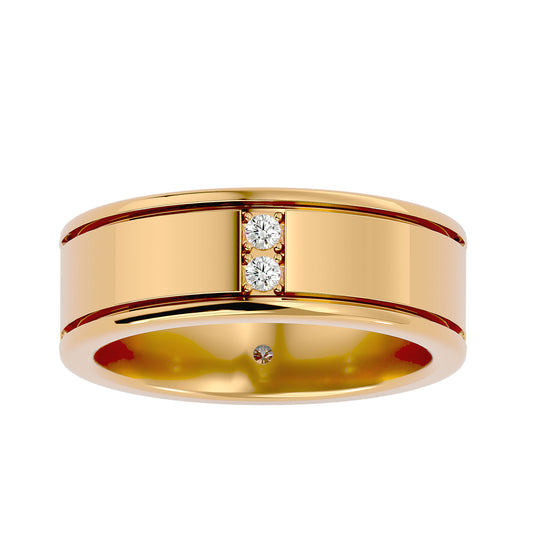 Lab Grown Round Cut Diamond Unique Mens Ring In Yellow Gold