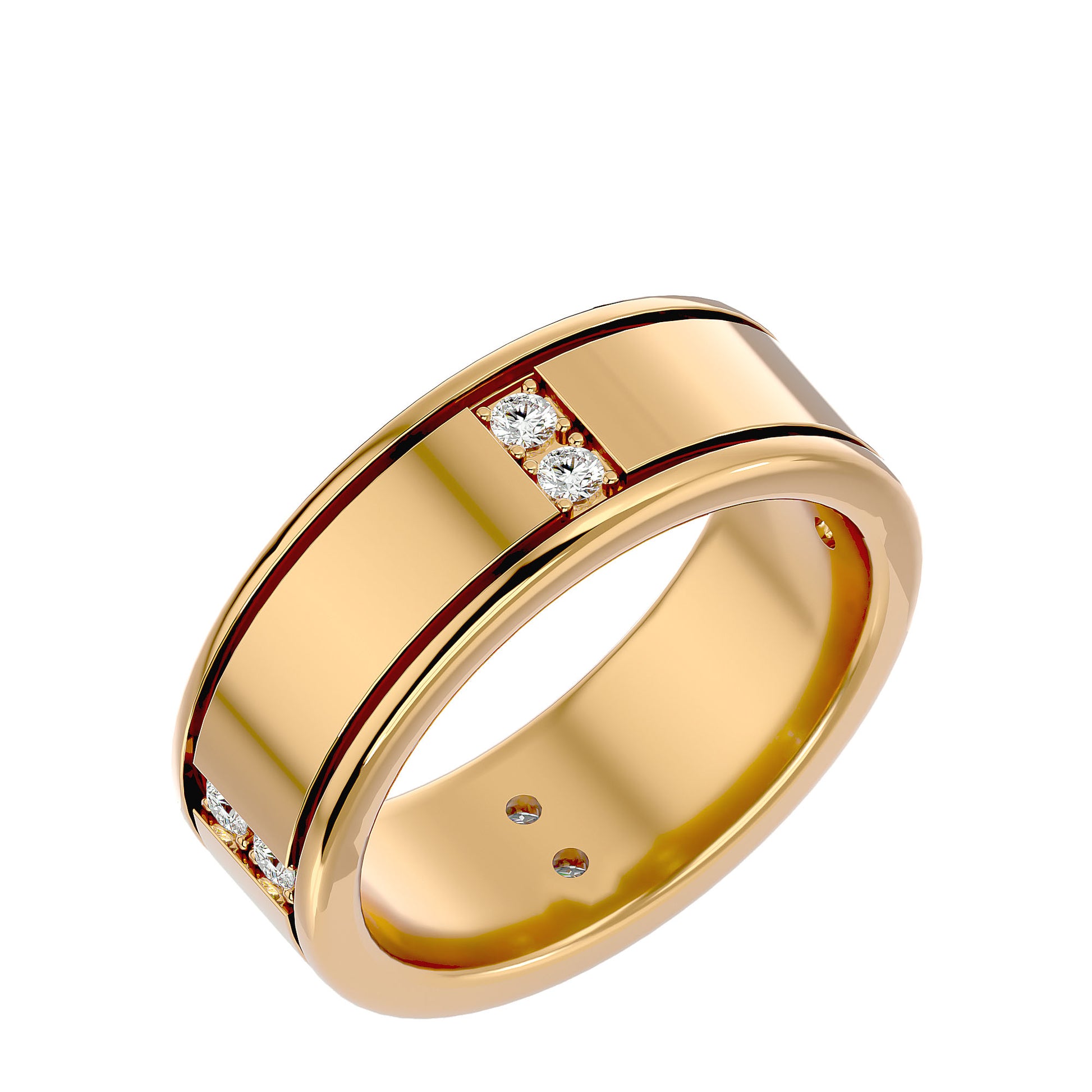 Lab Grown Round Cut Diamond Unique Mens Ring In Yellow Gold