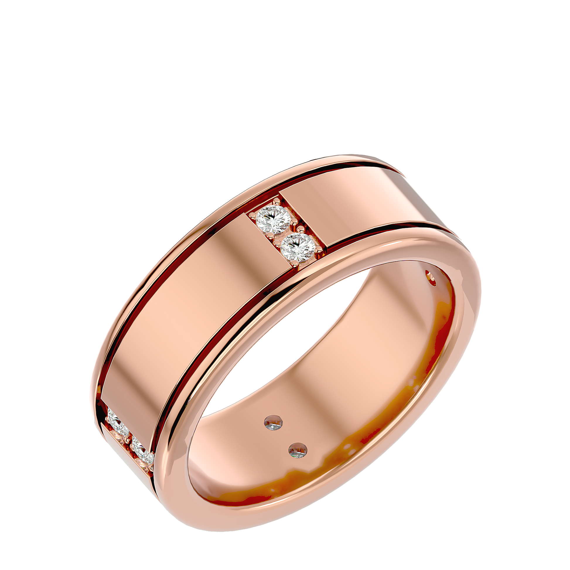 Lab Grown Round Cut Diamond Unique Mens Ring In Rose Gold