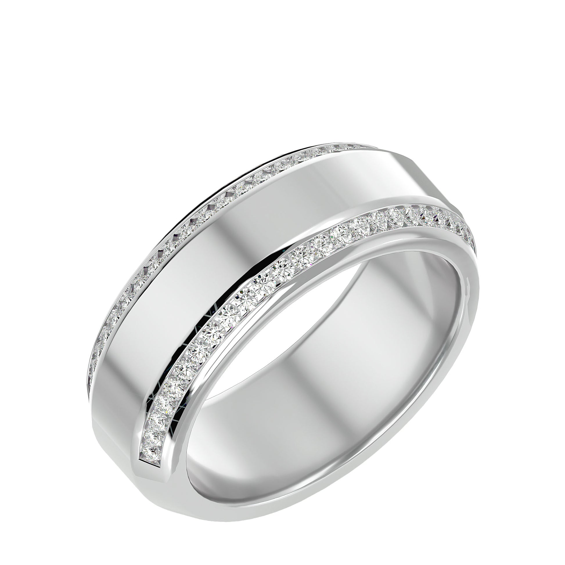 Lab Grown Round Cut Diamond In White Gold Mens Ring