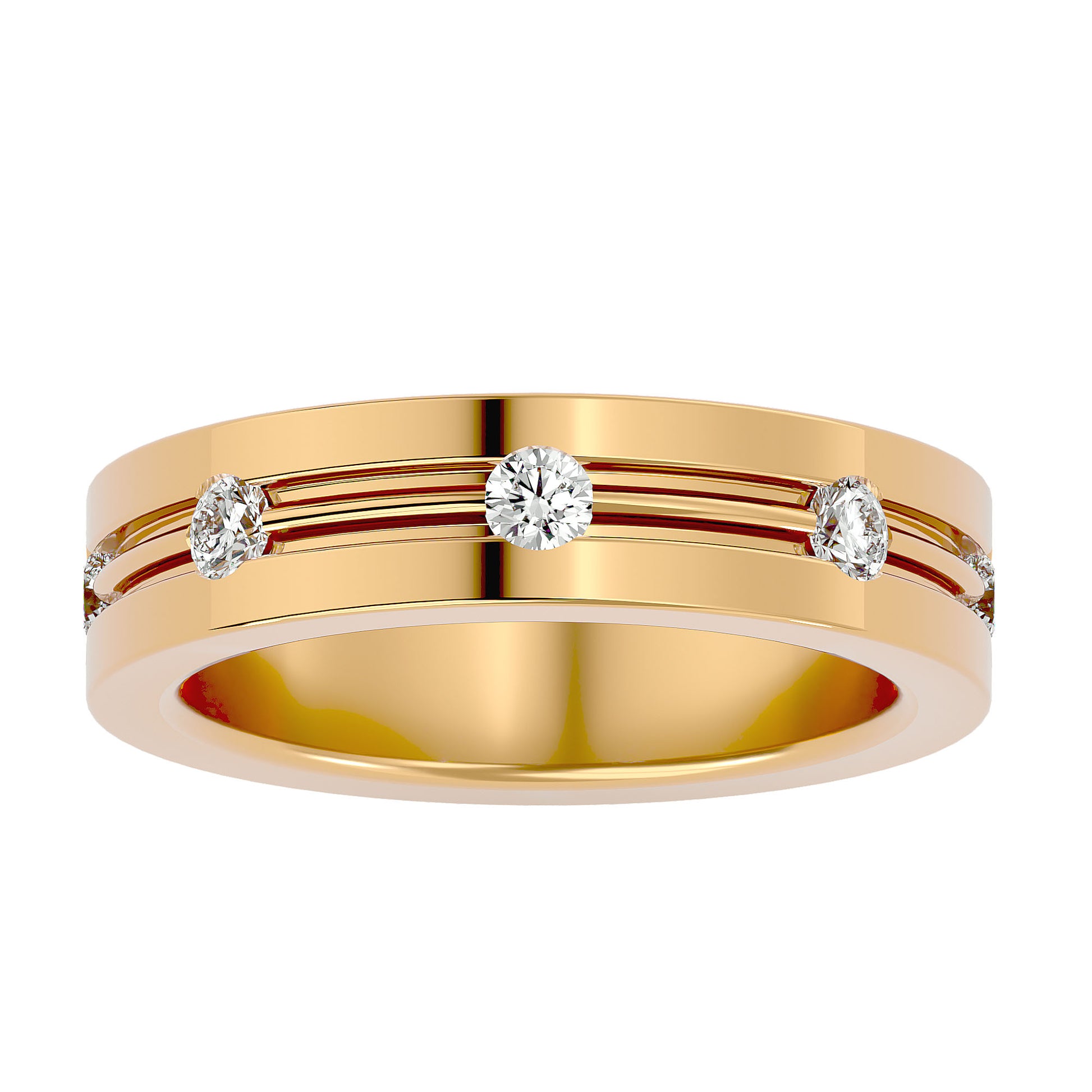 Lab Grown Round Cut Diamond Mens Ring In Yellow Gold