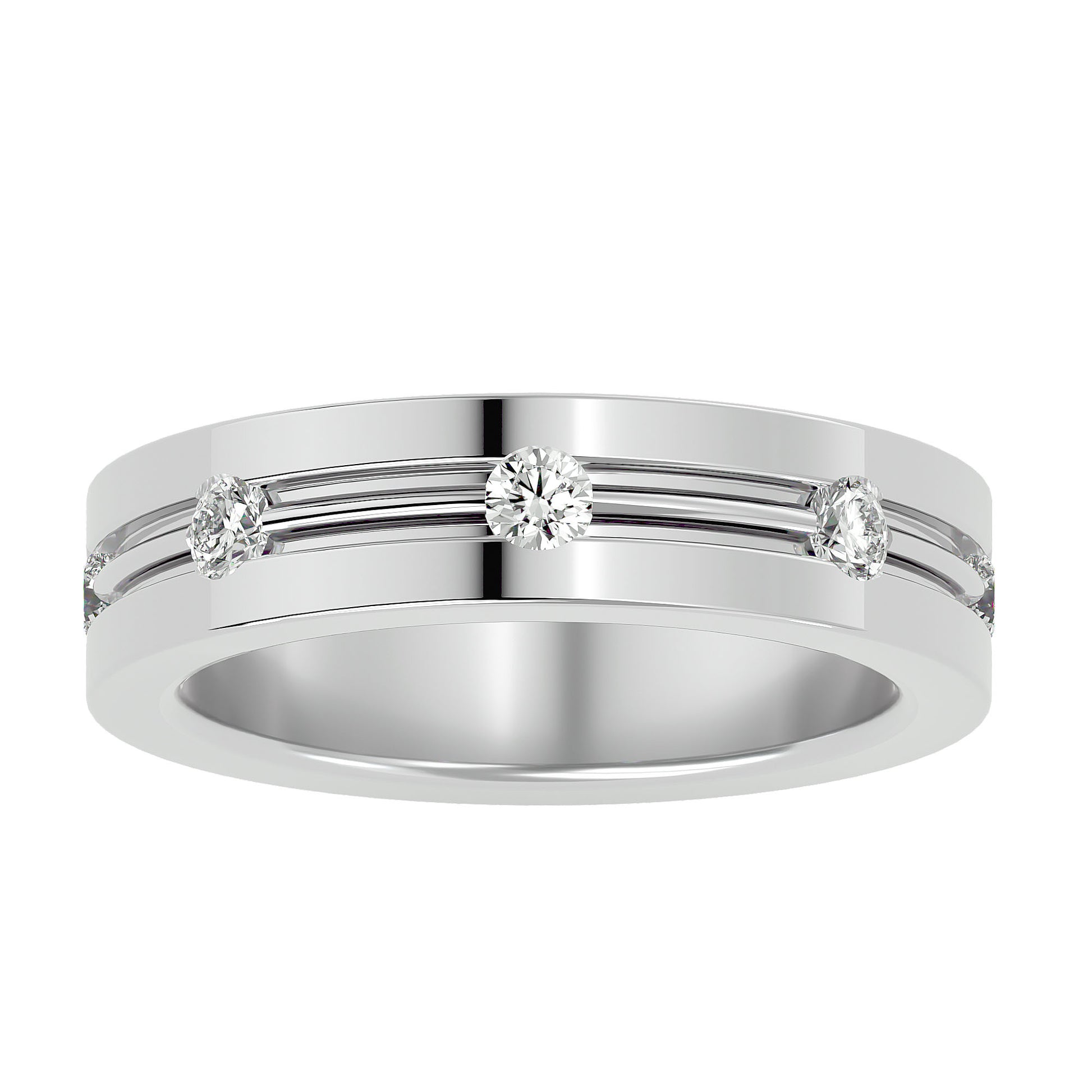 Lab Grown Round Cut Diamond In White Gold Mens Ring