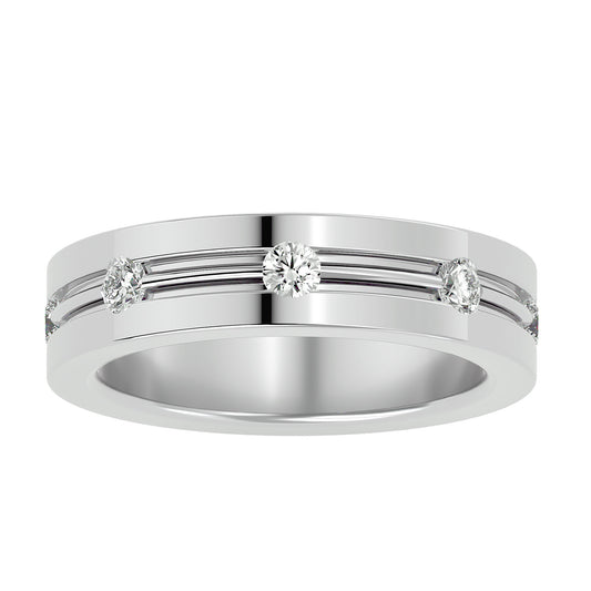 Lab Grown Round Cut Diamond In White Gold Mens Ring