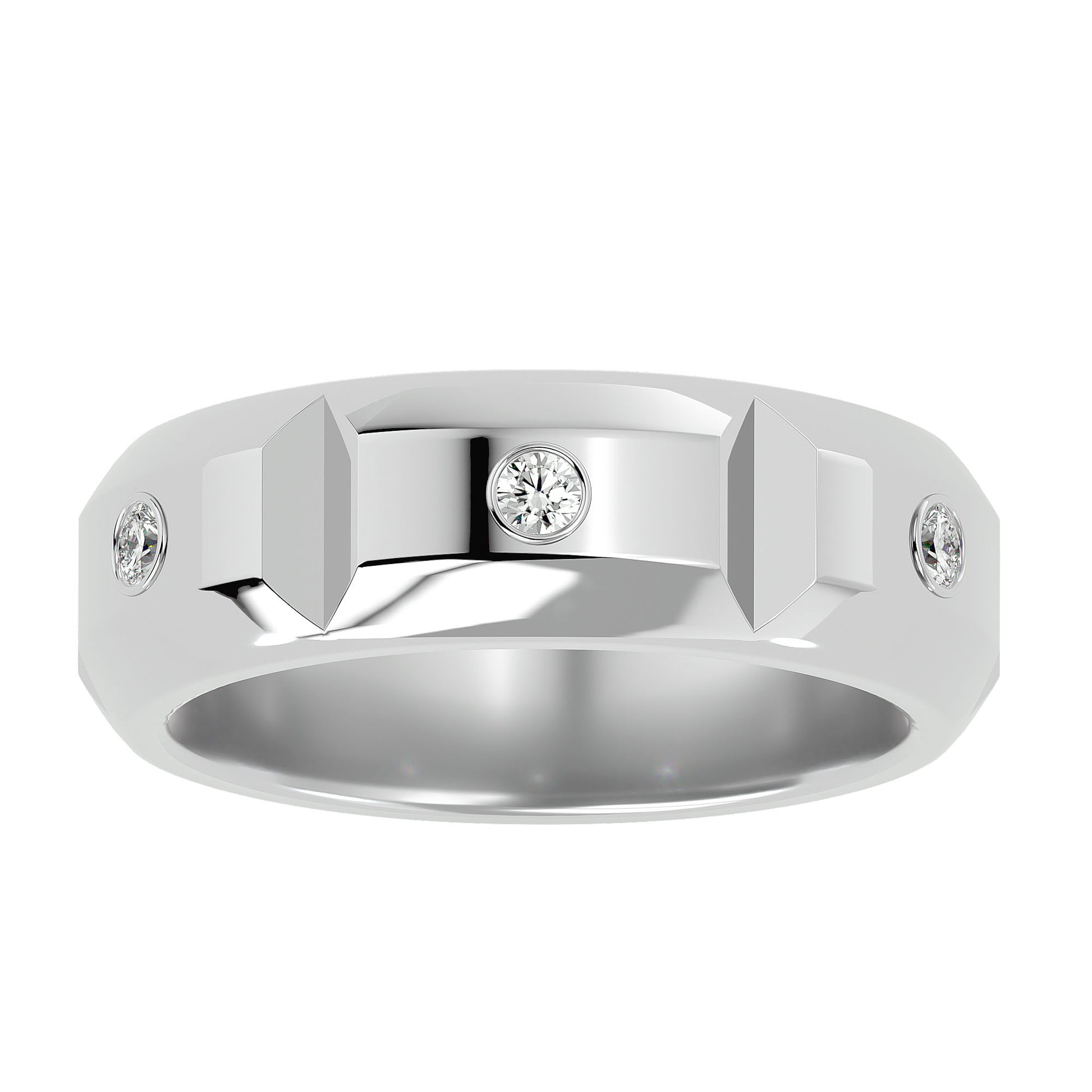 Lab Grown Round Cut Diamond In White Gold Mens Ring