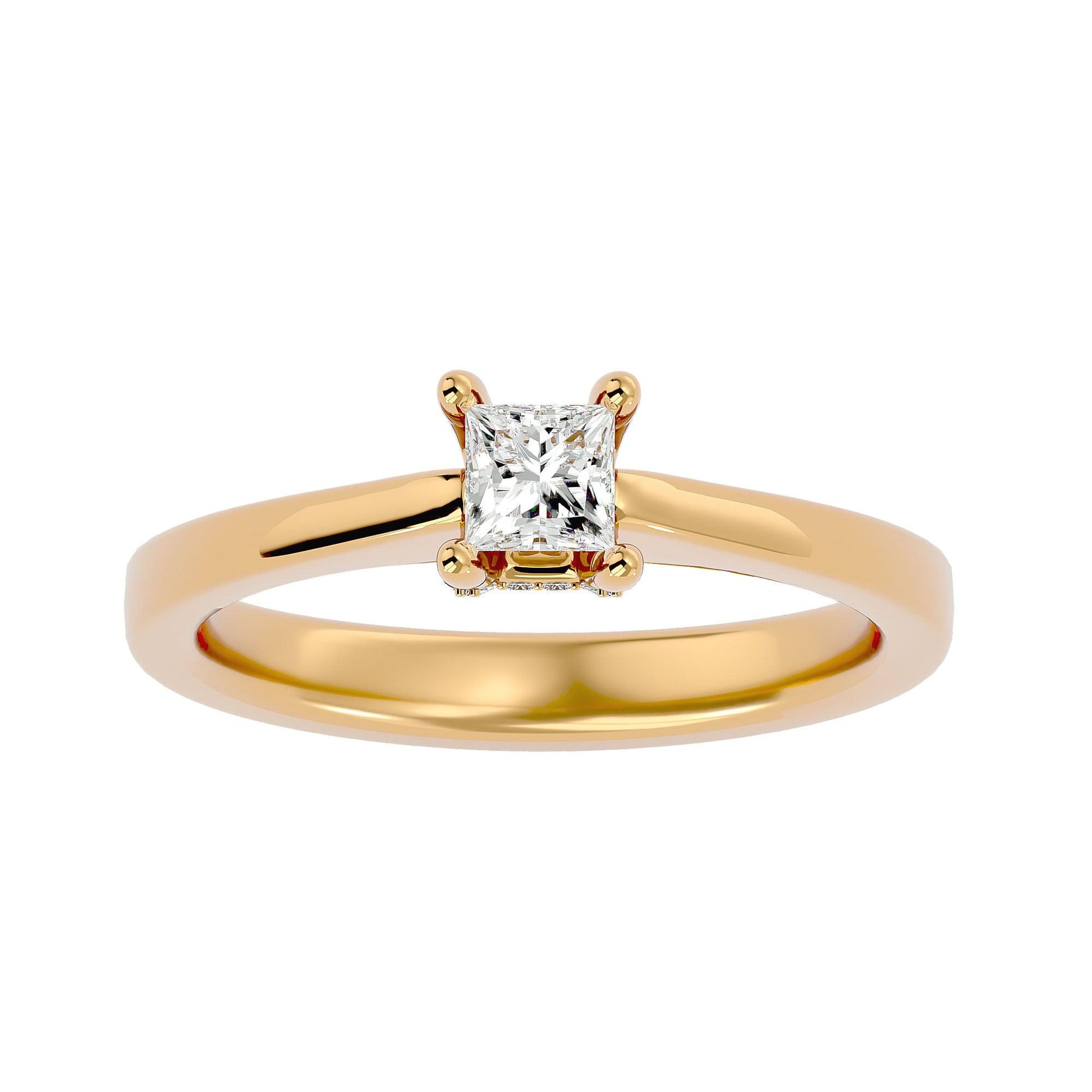 Lab Grown Princess Cut Diamond In Yellow Gold Solitaire Ring