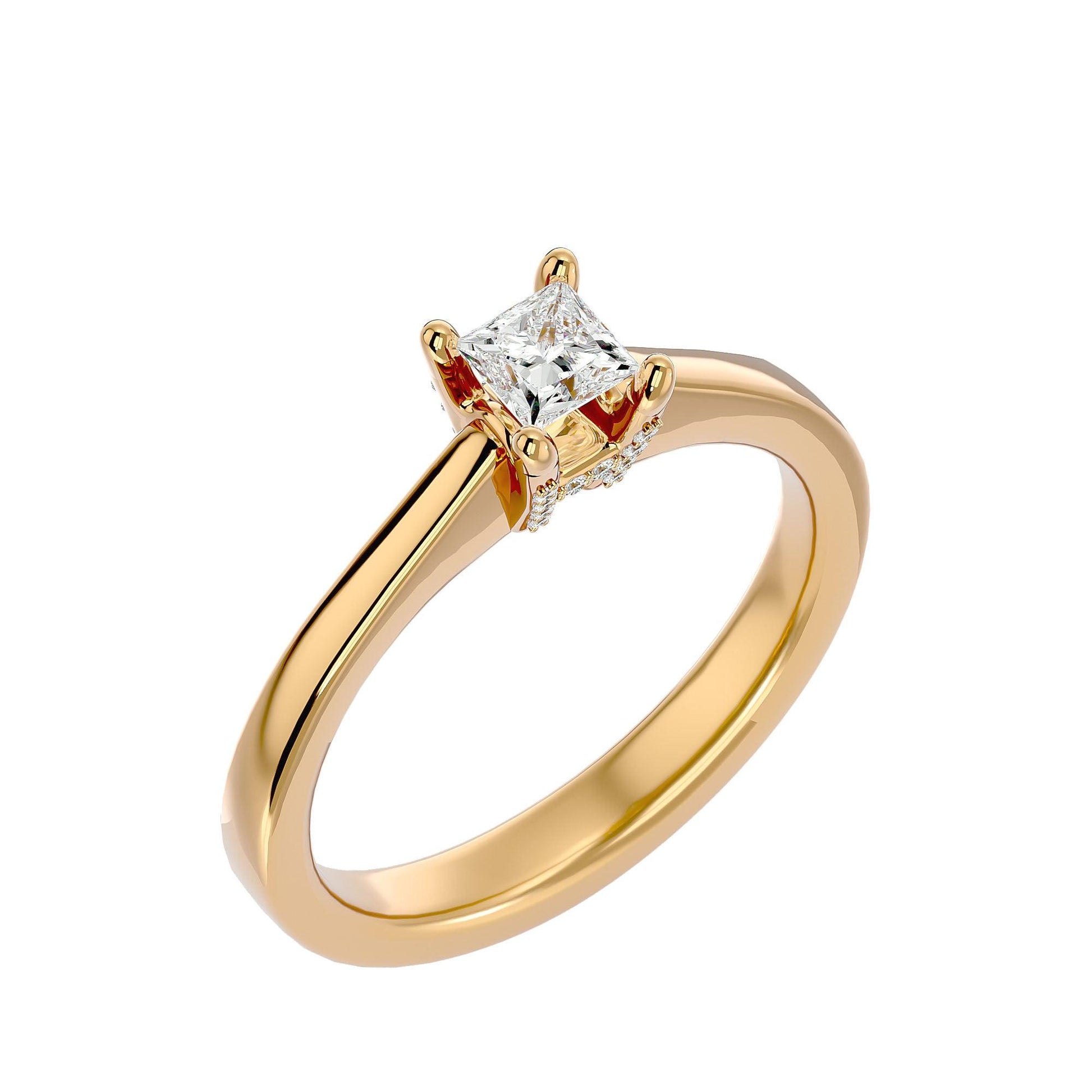 Lab Grown Princess Cut Diamond In Yellow Gold Solitaire Ring