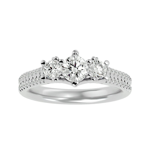 Lab Grown Round Cut Diamond In White Gold Three Stone Ring