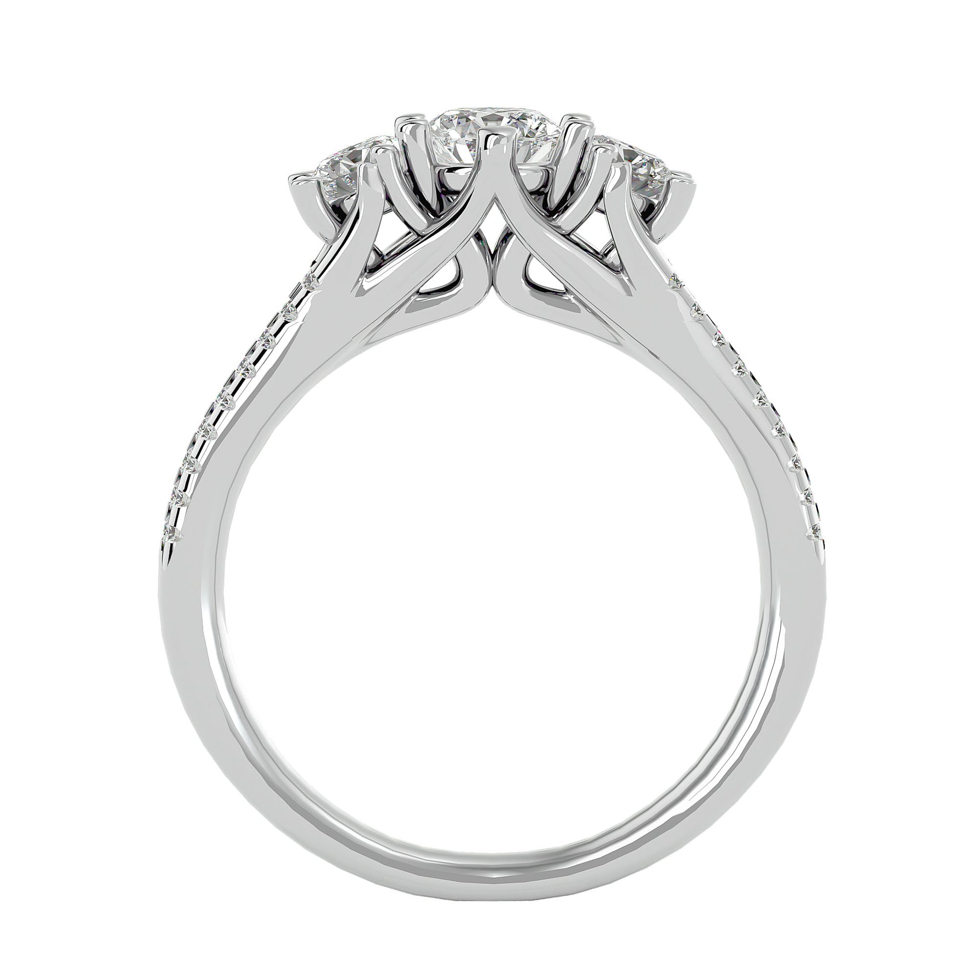 Lab Grown Round Cut Diamond In White Gold Three Stone Ring