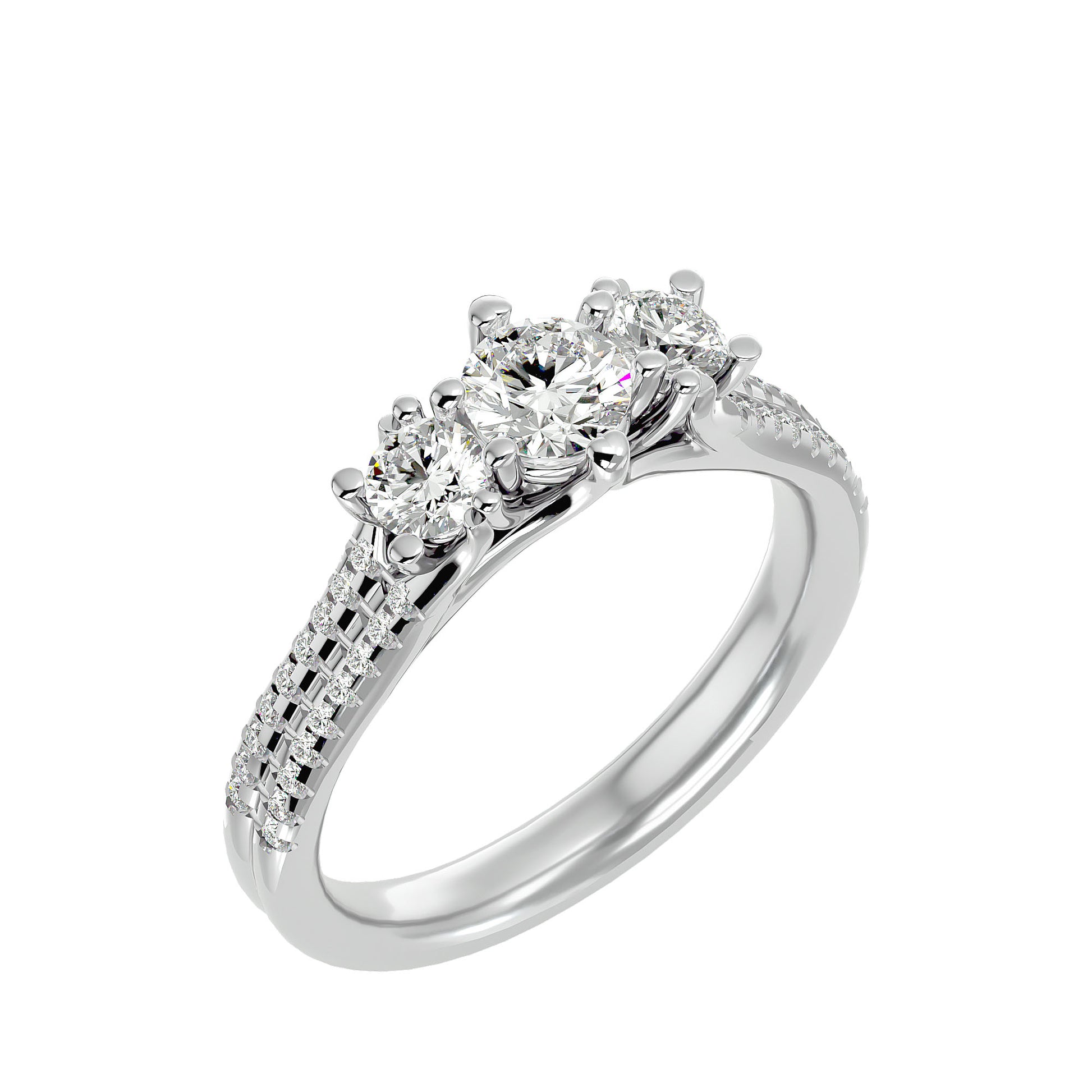 Lab Grown Round Cut Diamond In White Gold Three Stone Ring